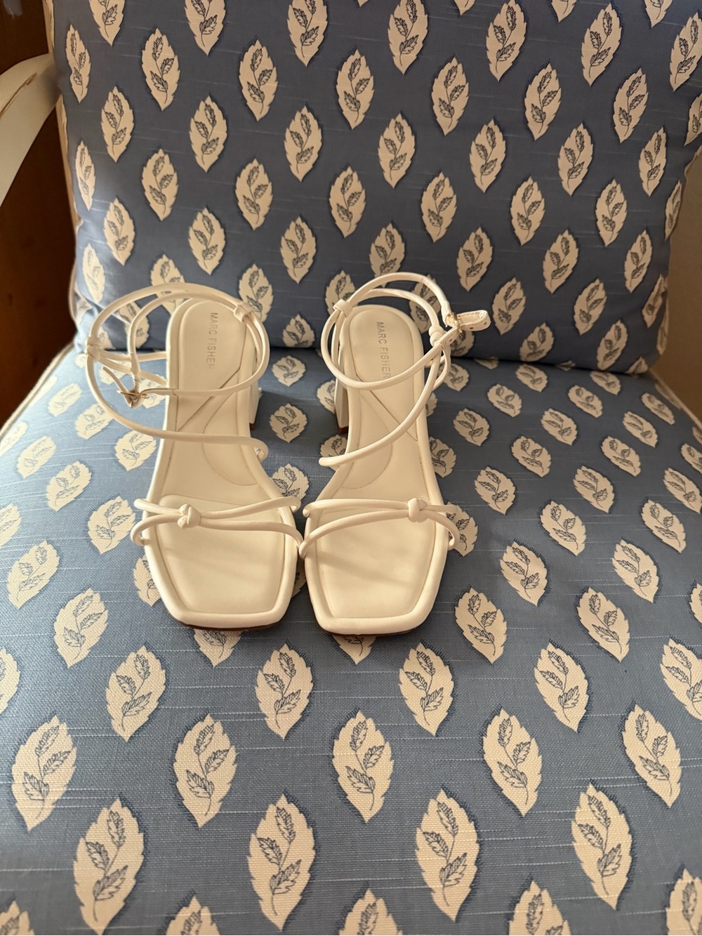 Marc Fisher Cream Strappy Square-Toe Sandals